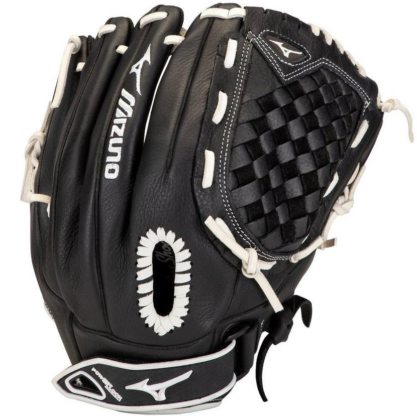 The Mizuno Prospect Select 12" Fastpitch Glove (GPSL1200F3) offers female athletes top performance and style in a sleek black and white design.