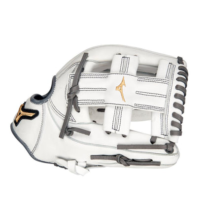 The Mizuno MVP Prime 11.5" Fastpitch Glove (GMVP1150PF4W) by Mizuno, crafted from Bio Soft Leather, is displayed on a white background.