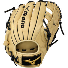 The Mizuno MVP Prime 11.5" Baseball Glove (GMVP1152P4) features tan Bio Soft Leather, black laces, and a black and gold Mizuno logo on the thumb and wrist, shown against a white background.
