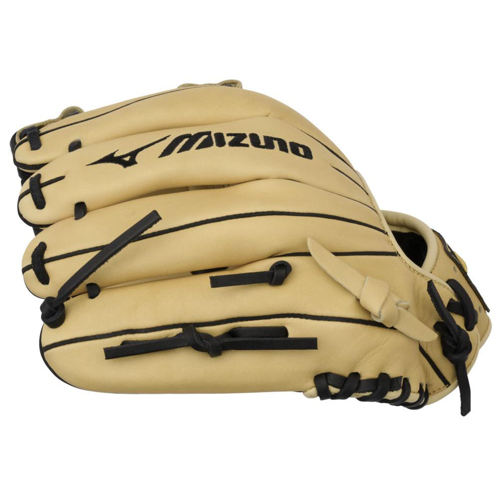 The Mizuno MVP Prime 11.75" Baseball Glove (GMVP1177P4) features tan Bio Soft Leather, black laces, and a visible Mizuno logo on the back, designed for infielders seeking a premium feel.