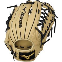 The Mizuno MVP Prime 12.75" Baseball Glove (GMVP1277P4) features black laces and logo, Bio Soft Leather, an open web design, and an adjustable wrist strap.