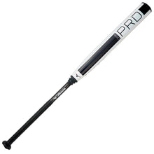 The 2025 Mizuno CRBN Pro (-10) Fastpitch Softball Bat (340665) features a white and black design, PRO and Mizuno branding, a black grip handle, and advanced Double Wall Detonator COR technology for top performance.