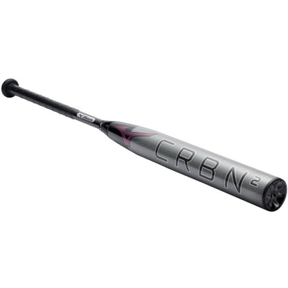 The 2024 Mizuno F24 CRBN2 (-10) Fastpitch Softball Bat (340669) is shown angled on a plain white background, featuring a gray finish, black grip, and prominent CRBN² branding along the barrel.