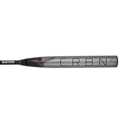 The 2024 Mizuno F24 CRBN2 (-10) Fastpitch Softball Bat (340669) features a metallic gray finish, bold CRBN² logo on the barrel, and a 2-piece design for exceptional performance.