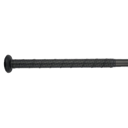 Close-up of a 2024 Mizuno F24 CRBN2 (-10) Fastpitch Softball Bat: 340669 (DEMO) handle wrapped in black textured tape with a black knob.