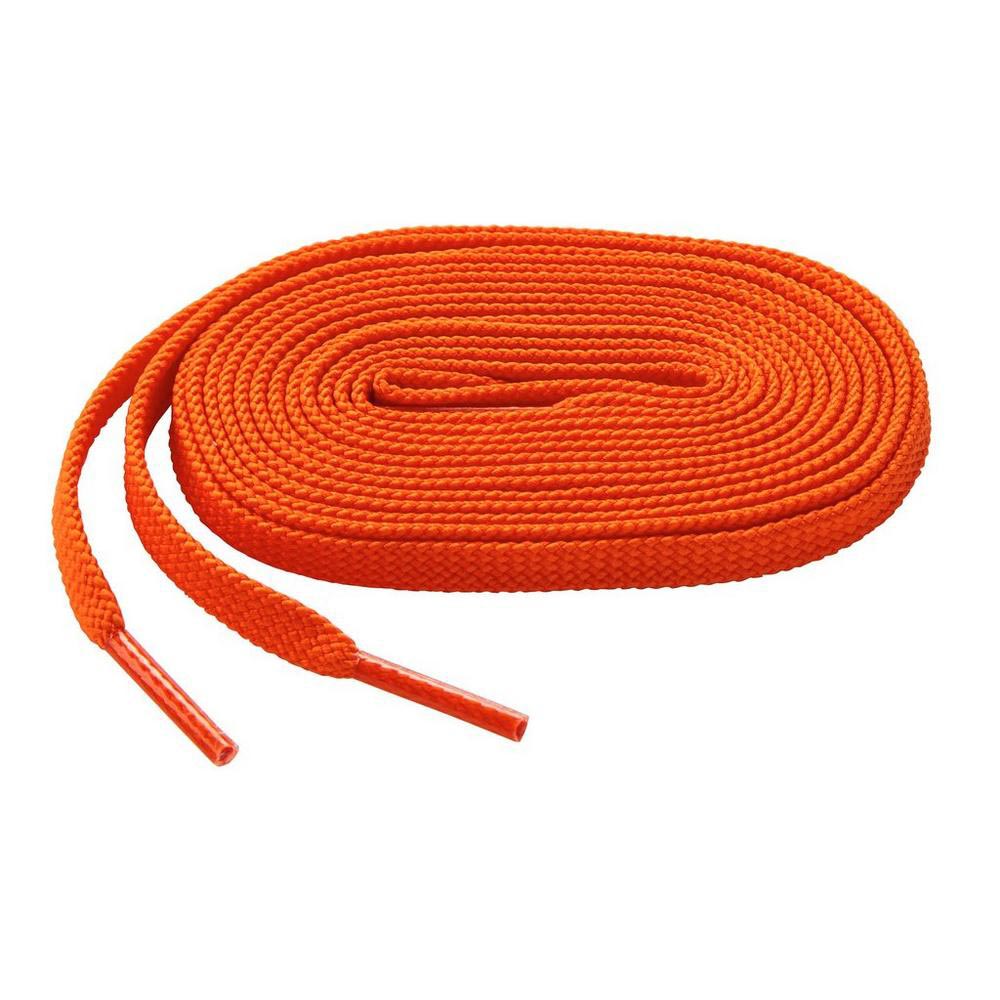 The Mizuno Shoelaces: 370201 by Mizuno are bright orange, coiled in an oval shape with visible plastic-tipped ends on a white background—an ideal replacement for your favorite shoes.