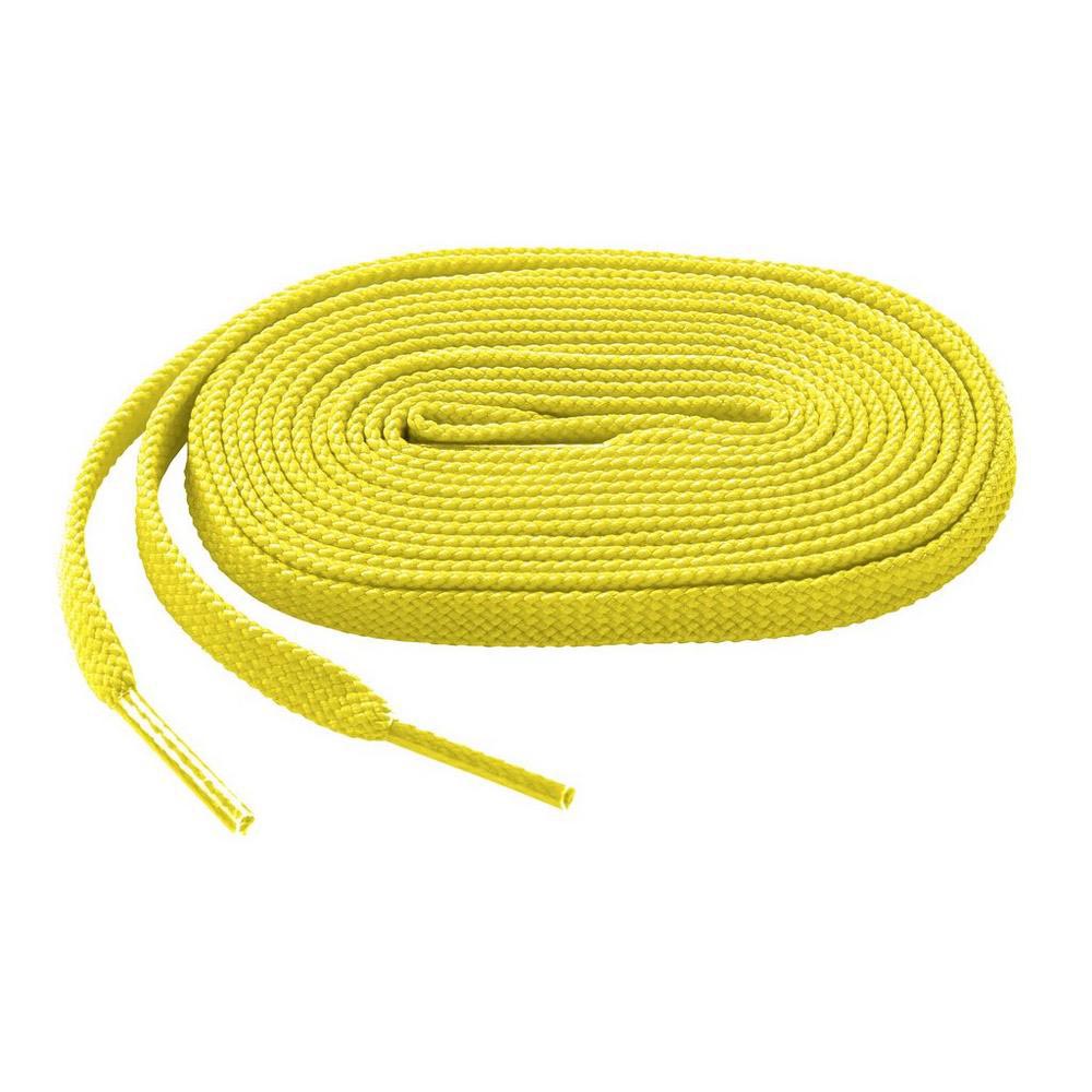 The Mizuno Shoelaces: 370201 by Mizuno are long, coiled yellow laces with plastic tips on both ends, shown on a white background.