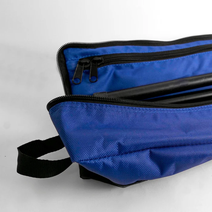 A close-up of the PowerNet 7' x 7' Deluxe Replacement Carry Bag: 1094, featuring black zippers and a black fabric handle, shown partially open against a white background.