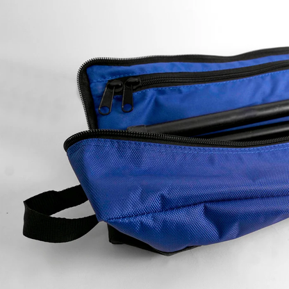 A close-up of the PowerNet 7' x 7' Deluxe Replacement Carry Bag: 1094, featuring black zippers and a black fabric handle, shown partially open against a white background.