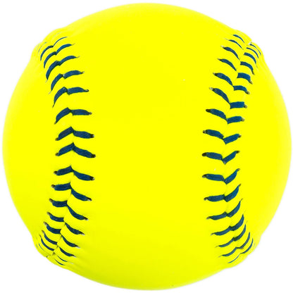 A Dudley USSSA Thunder Heat 12" 47/375 leather fastpitch softball (4U147Y) in bright yellow with dark blue stitching is displayed against a white background.