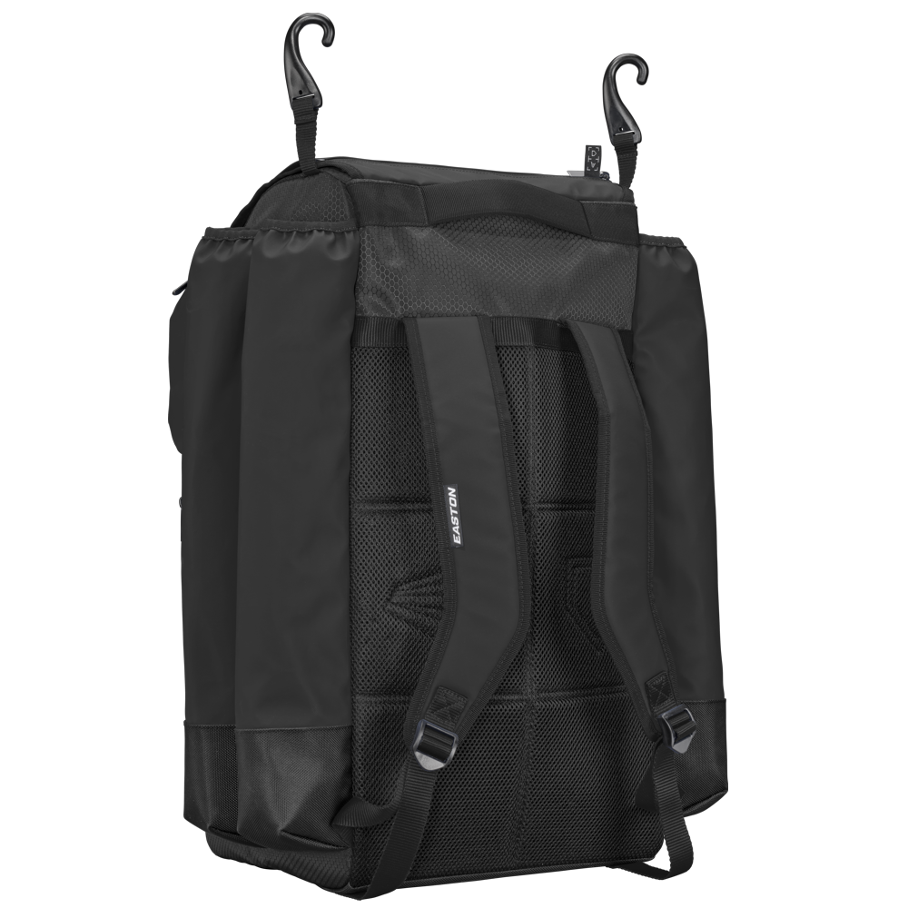 Black Easton baseball softball backpack with multiple compartments on a white background 
