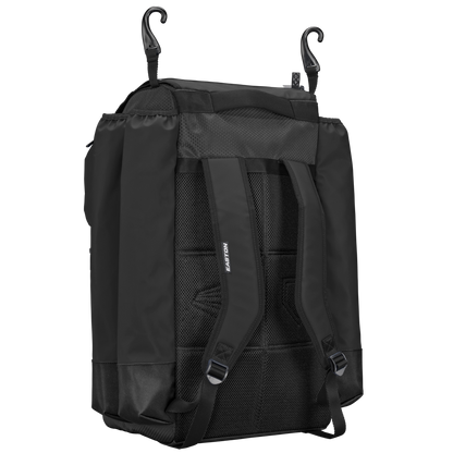 The Easton 5-Tool Phenom Backpack (5TPHENOMBP) by Easton is a durable baseball gear bag with two shoulder straps, large hooks for easy hanging or carrying, mesh back padding for comfort, and ample storage space for all your gear.
