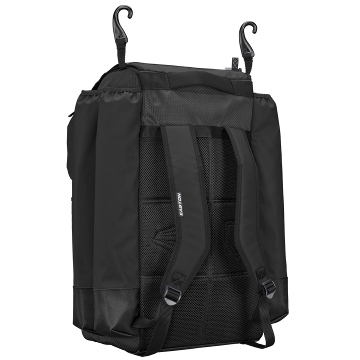 Black Easton baseball softball backpack with multiple compartments on a white background 