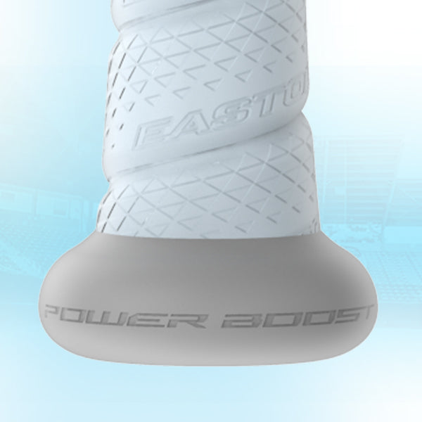 A close-up of a white object, showcasing the sleek design of the 2025 Easton Ghost Unlimited (-9) Fastpitch Softball Bat: EFP5GHUL9 by Easton.