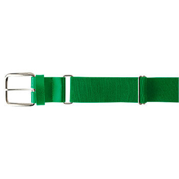 The Champro Sports MVP Baseball / Softball Belt (A062) by Champro Sports is a green, adjustable bonded leather belt with a silver buckle, displayed horizontally on a white background.