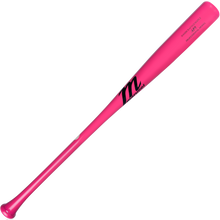 A bright pink Marucci AP5 Pro Model Maple Wood Bat (MVE4AP5) with a black "m" logo and text near the handle, designed for power hitters, is displayed on a plain white background.