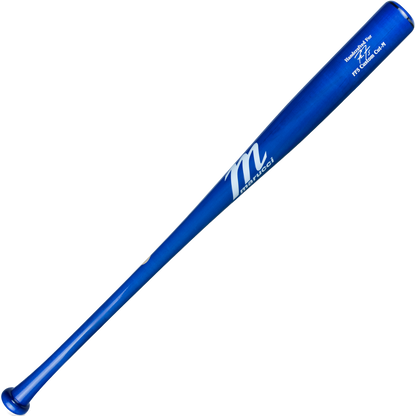 The Marucci FREEMAN5 Freddie Freeman Pro Exclusive Maple Wood Bat (MVE4FREEMAN5) is a blue, end-loaded bat with white Marucci branding and logo near the barrel, shown on a white background.