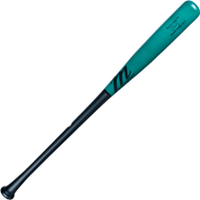 A Marucci POSEY28 Buster Posey Pro Exclusive maple wood bat (MVE4POSEY28-MK/OC) with a black handle, teal barrel, and black logo/writing near the barrel end, displayed on a plain white background.