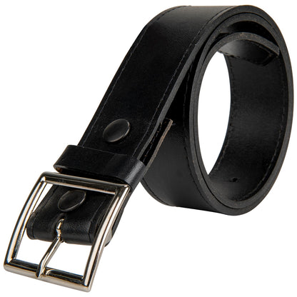 The Champro Sports Umpire PU Leather 1 3/4" Belt (A069) with a silver buckle is shown rolled up on a white background, perfect for baseball pant sizing.