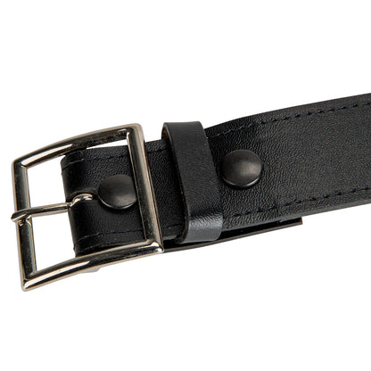 Close-up of the Champro Sports Champro Umpire PU Leather 1 3/4" Belt (A069) featuring a silver metal buckle and belt loop, with the front end and part of the wide strap visible.