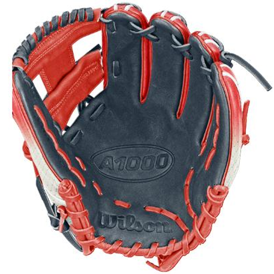 The Wilson A1000 1787 FREEBIRD 2.0 11.75″ Baseball Glove (WBG26501RT1175) by Wilson is crafted from premium full grain leather and showcases bold red and dark blue panels, crisp white stitching, and an open web design.
