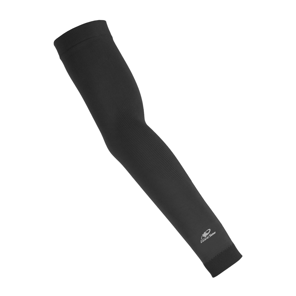 The Lizard Skins Knit Arm Sleeve: ARMK is a black compression-fit sleeve featuring a subtle logo near the wrist, shown against a plain white background.