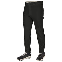 A person wears Champro Sports Youth Triple Crown 2.0 Tapered Baseball Pants (BP64Y) and black-and-white cleats, standing against a plain white background. Only the lower body is visible; the pants feature a tapered fit.
