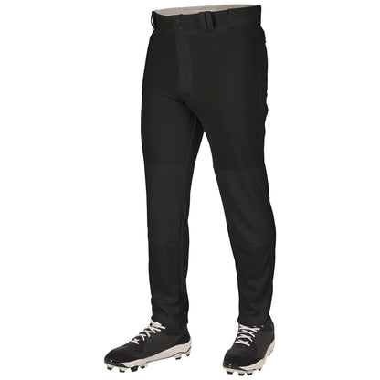 A person wears Champro Sports Youth Triple Crown 2.0 Tapered Baseball Pants (BP64Y) and black-and-white cleats, standing against a plain white background. Only the lower body is visible; the pants feature a tapered fit.