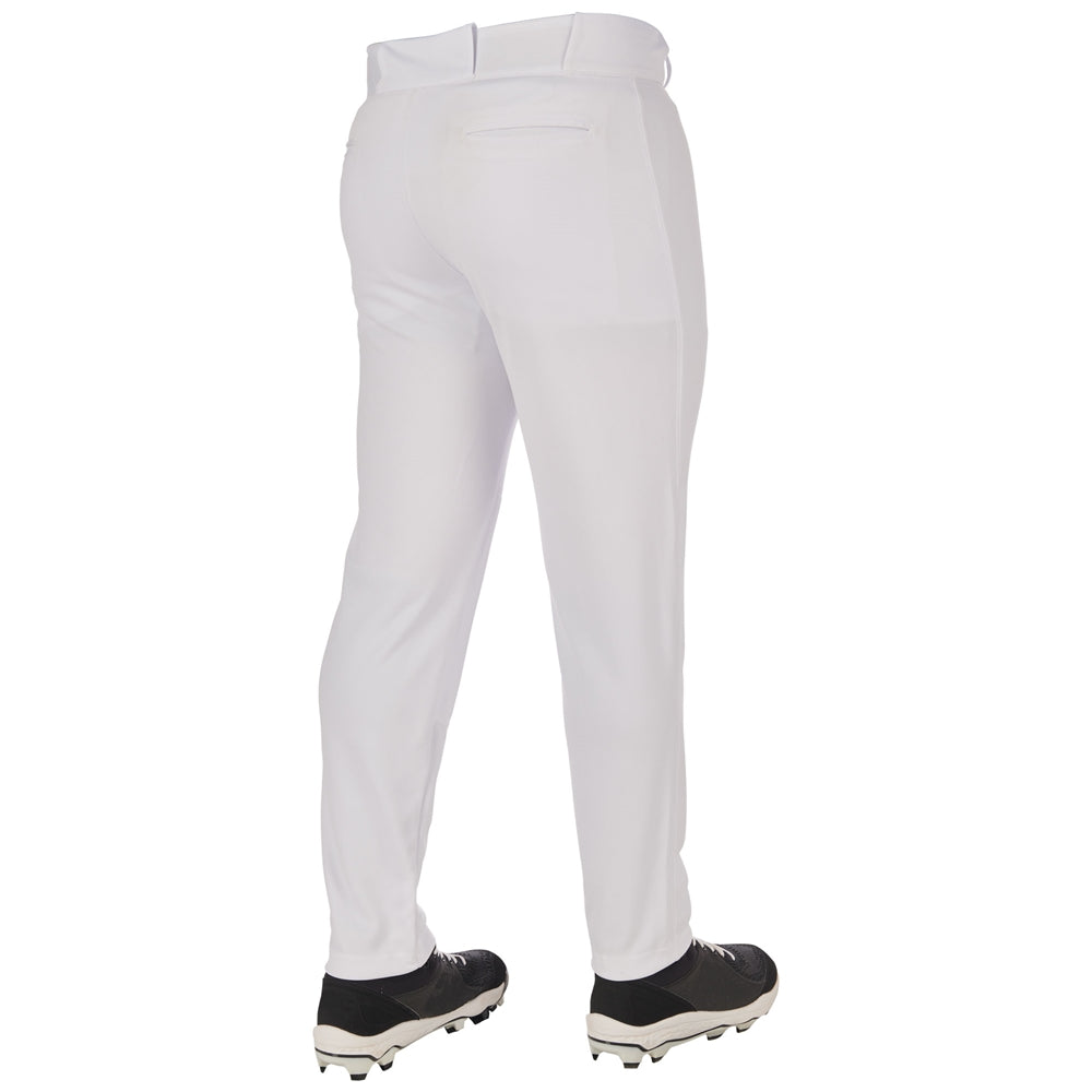 A person, shown from the back in Champro Sports Youth Triple Crown 2.0 Tapered Baseball Pants (BP64Y) and black cleats, stands against a white background. The pants feature a modern tapered fit ideal for young players.