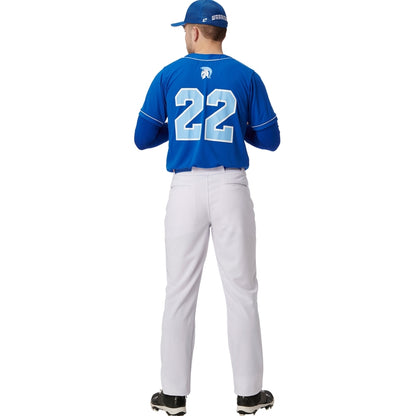 A man in a baseball uniform wears Champro Sports Triple Crown 2.0 Tapered Baseball Pants (BP64Y), ready for the game.
