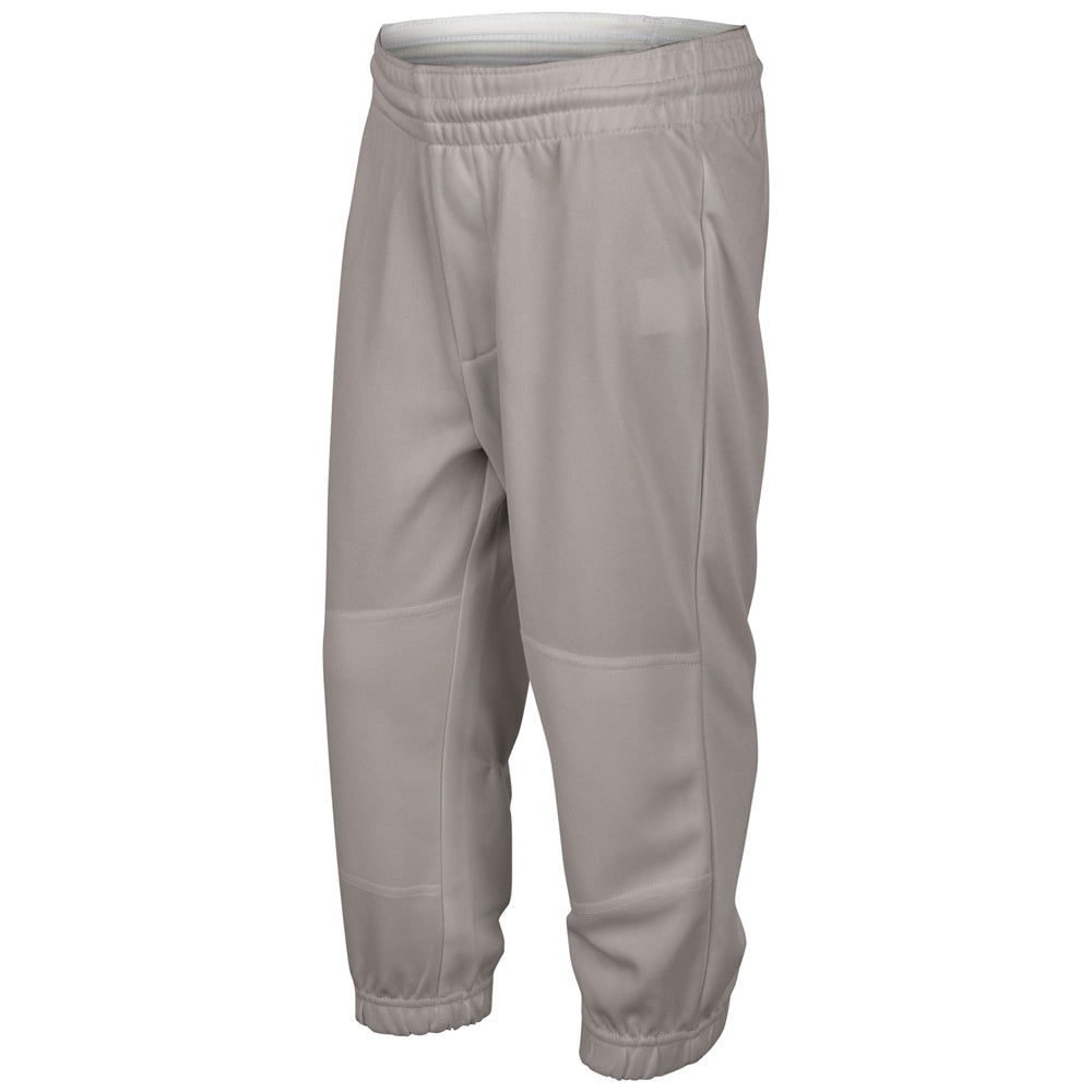The Champro Sports Champro Youth Cycle Pull Up Baseball Pants: BPPU1 are grey pants made with abrasion-resistant fabric and a double knee design for enhanced durability.