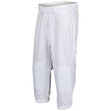 The Champro Sports Youth Cycle Pull Up Baseball Pants with Belt Loops (BPPU2) are made from abrasion-resistant polyester, feature an elastic waistband, reinforced double knees, and a cropped design ending below the knee. Shown on a plain white background.
