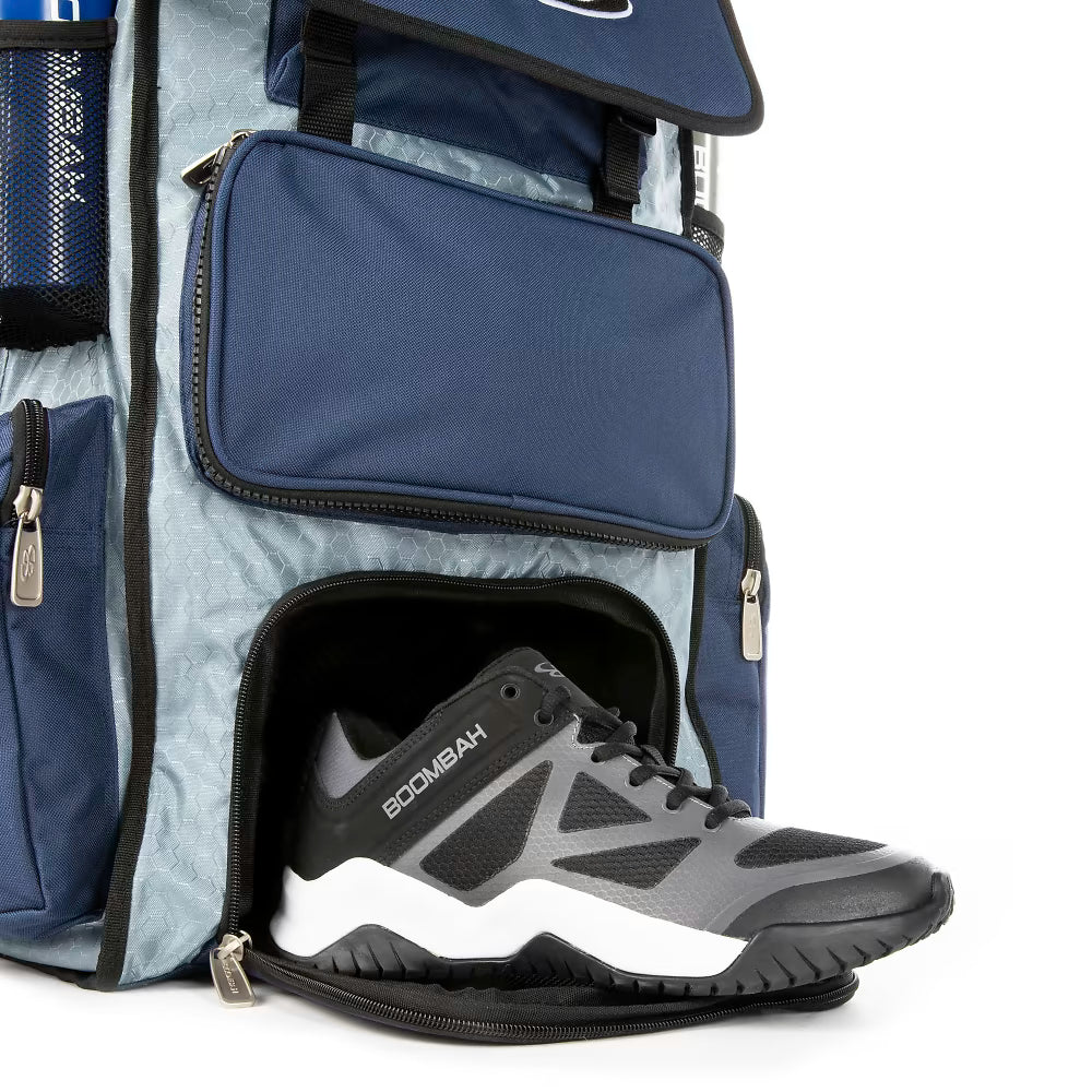 A Boombah Superpack Bat Bag: BPSP by Boombah designed to carry shoes in your bat bag backpack.