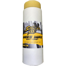 A cylindrical container labeled Stinger Sports Stinger BEES WAX Bat Grip: BEESWAX, featuring a yellow cap and bee graphic, serves as a natural bat grip and pine tar alternative.