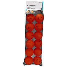 A heavy-duty mesh bag holds a dozen Champro Sports Brute 9" Poly Training Balls (CBB4), bright orange with holes for reduced flight during practice.