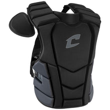 The Champro Optimus Select Plus Catcher's Chest Protector (CPN4) by Champro Sports is a black and gray padded chest protector with shoulder and side guards, stylized C logo, NOCSAE certified for commotio cordis protection.