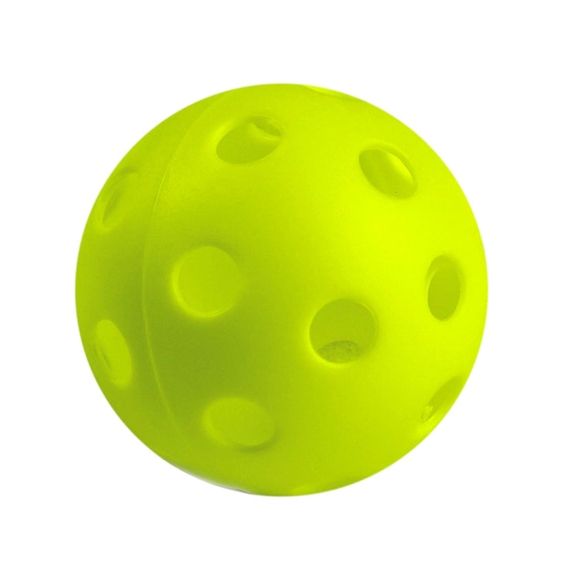 The Champro Sports 12" Poly Molded Wiffle Balls (CSB-51) are bright yellow plastic balls with evenly spaced holes, ideal for recreational softball and pitching machine soft-toss drills.
