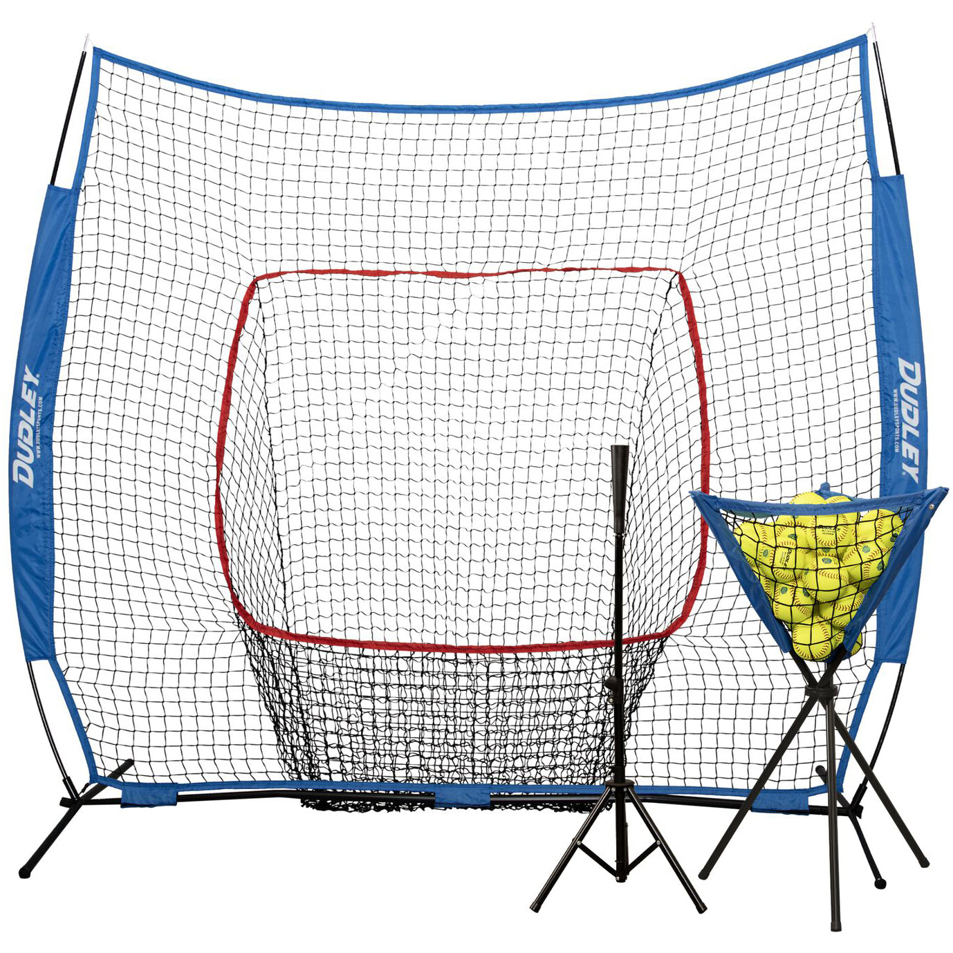 The Dudley Hitting Station (DSPNET) includes a portable net with target zone, black tee, and ball caddy—ideal for quality softball training or practice. Get top equipment from Dudley for all your hitting needs.