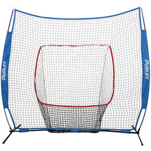 The Dudley Hitting Station (Net, Tee & Ball Caddy): DSPNET is a large, freestanding softball training net with a rectangular target and blue side supports, ideal for catching balls during hitting or pitching drills.