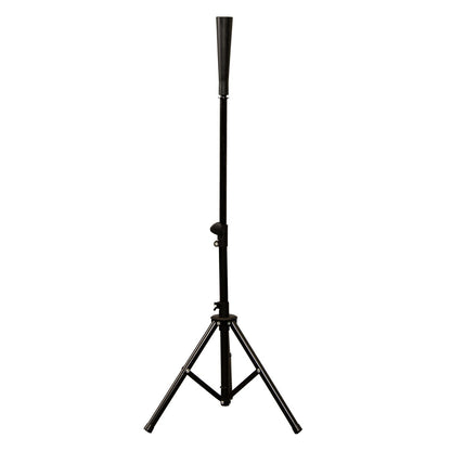 The Dudley Hitting Station (Net, Tee & Ball Caddy) by Dudley features a sturdy, adjustable frame with a cylindrical holder on top, reminiscent of robust softball practice nets, displayed against a plain white background.