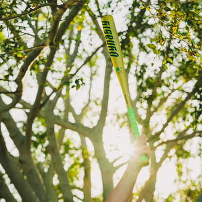 A person holding the 2026 Louisville Slugger Dynasty (-3) BBCOR Baseball Bat (WBL4162010), highlighting the sleek design of this one-piece alloy bat from Louisville Slugger.