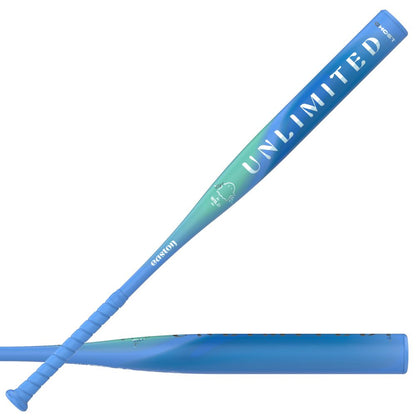2027 Easton Ghost Unlimited Wild (-10) Fastpitch Softball Bat with a blue-to-green gradient barrel featuring the text UNLIMITED and a small animal graphic.