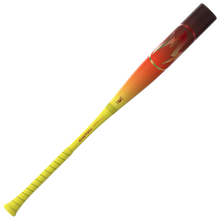 The 2026 Easton Hype Fire (-3) BBCOR Baseball Bat (EBB6HYP3) by Easton features a yellow and orange design, a red lightning bolt near the composite barrel, and a yellow grip on the handle.