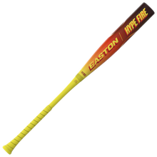 A 2026 Easton Hype Fire (-3) BBCOR Baseball Bat (EBB6HYP3) by Easton featuring yellow and red colors, a yellow handle, composite barrel, and “EASTON” and “HYPE FIRE” printed on the barrel.