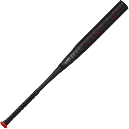The 2024 Easton Ghost Advanced (-11) Fastpitch Softball Bat (EFP4GHAD11) features a black design with red end cap and grip, bold EASTON lettering, and Double Barrel 3 technology for top performance.