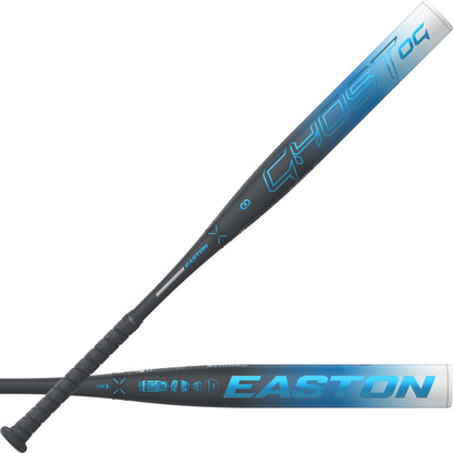 Two black and blue 2025 Easton Ghost OG (-10) Fastpitch Softball Bats, one side view and one top view, display the Easton brand, model name (EFP5GHOG10), and Double Barrel Fastpitch Bat design on the barrel.