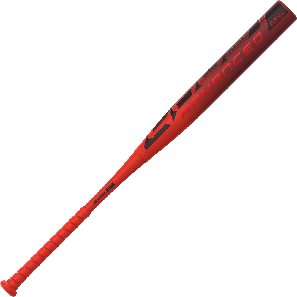 The 2026 Easton Ghost Advanced (-11) Fastpitch Softball Bat features a red and black design, textured grip, ADVANCED on the barrel, and Double Barrel construction for superior performance.