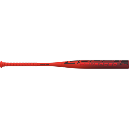 The 2026 Easton Ghost Advanced (-8) Fastpitch Softball Bat (EFP6GHAD8) features a red and black design, bold ADVANCED on the barrel, Double Barrel construction, and a textured handle grip.