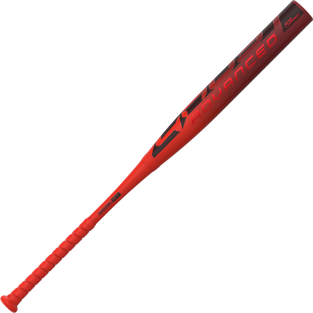 The 2026 Easton Ghost Advanced (-8) Fastpitch Softball Bat (EFP6GHAD8) is a red and black bat with "ADVANCED" near the barrel, Double Barrel construction, wrapped handle, and a sleek modern design.
