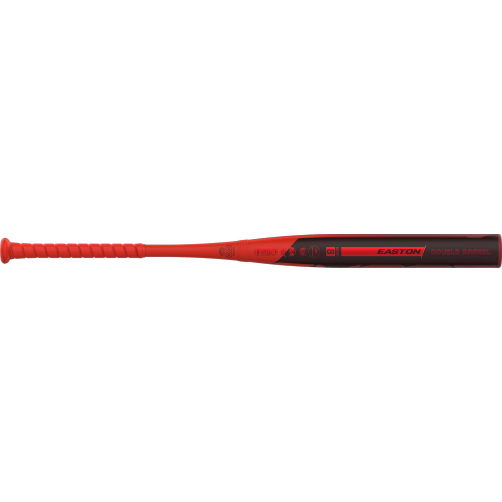 The 2026 Easton Ghost Advanced (-8) Fastpitch Softball Bat (EFP6GHAD8) in red and black features Double Barrel construction and a textured grip, displayed on a white background.